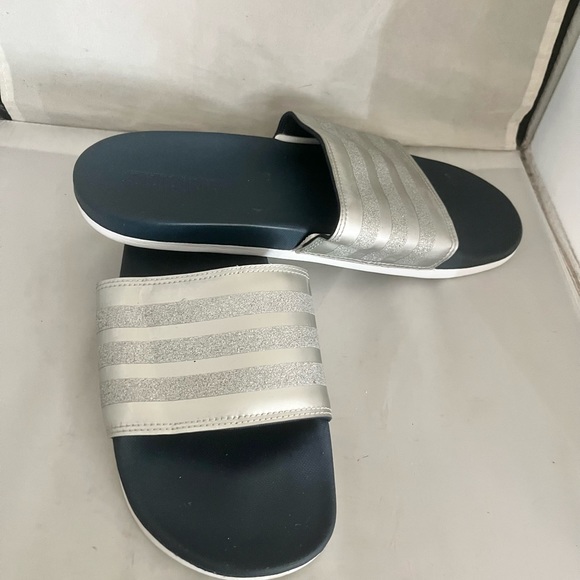 Adidas Adilette cloud foam silver glitter slide 10 - Picture 6 of 8